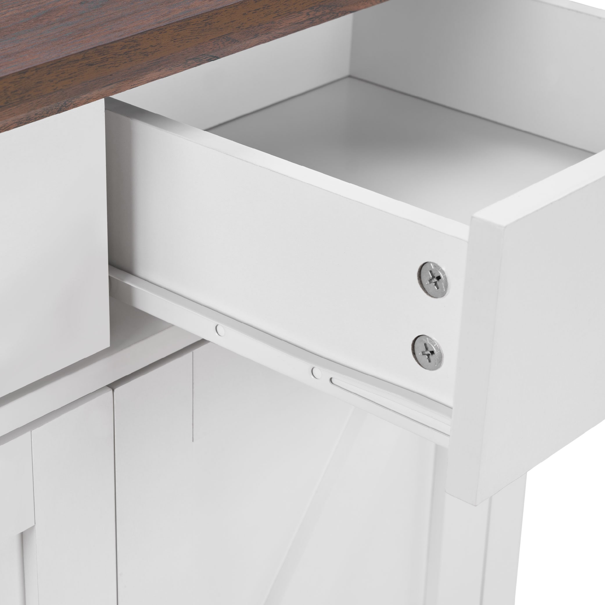 Farmhouse Buffet Cabinet With Drawer And Adjustable Shelf, Rustic White & Honey Brown Storage Cabinet, Barn Door Accent Sideboard For Kitchen, Living Room, Entryway_voghion.com